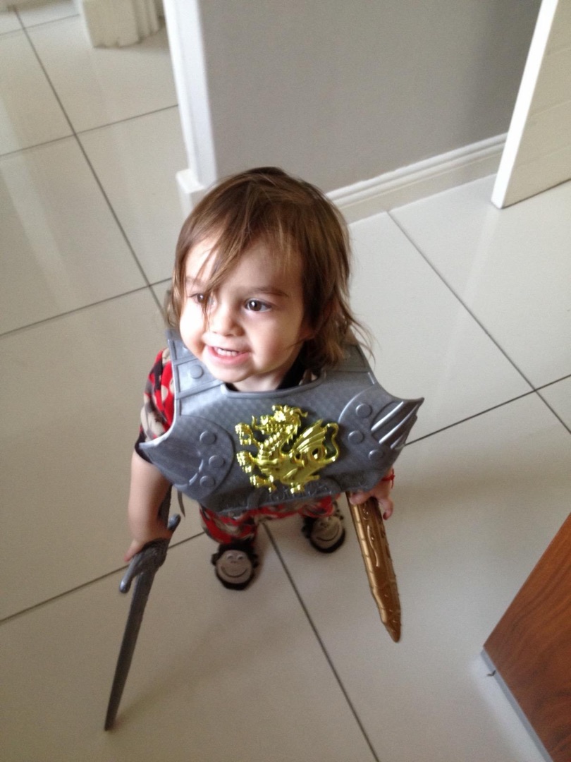 Toddler in knight armor
