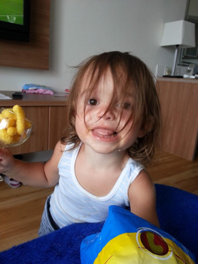 Messy face watching football